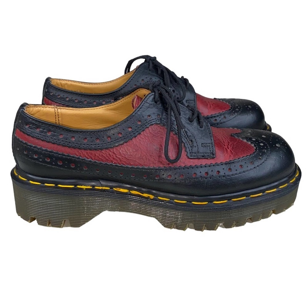 Rare Dr. Martens Women’s Wingtip Black Red Made In England Chunky Loafer Sz US 5